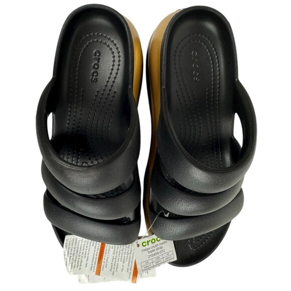 Crocs Mega Crush Women 11 Men 9 Black & Gold Triple Strap Platform Sandal New - Picture 6 of 9